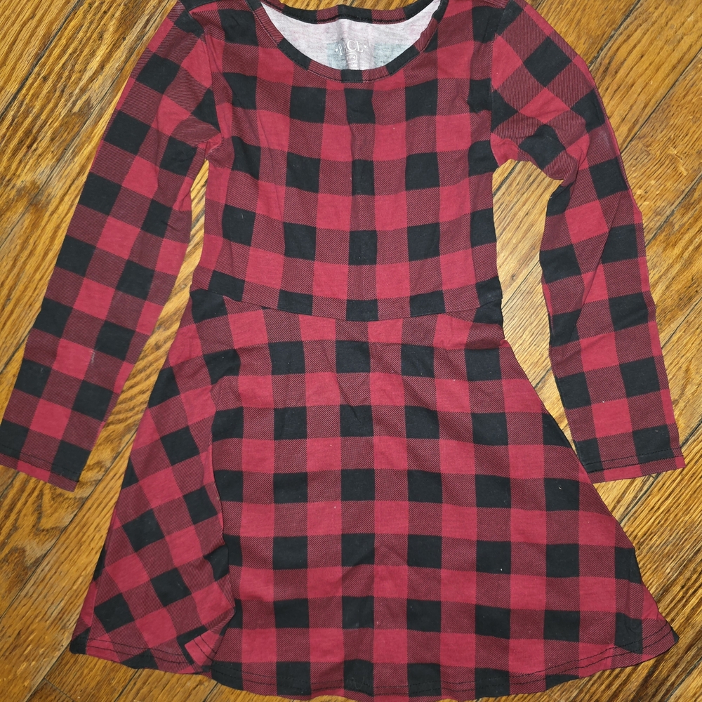 The Children's Place Red and Black Buffalo Plaid Long-Sleeve Casual Dress